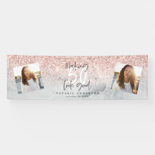 Banderoles Marbre parties scintillant rose pour 50 ans