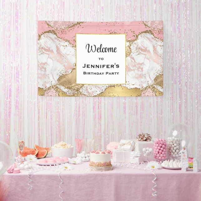 Banderoles Marbre rose or Rose de luxe Design Anniversaire (Fête)