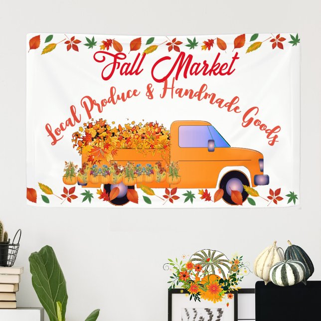 Banderoles Marché d'automne Ferme de citrouilles Produits art (Fall Market Pumpkin Farmhouse Handmade Goods Truck Banner)