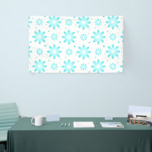 Banderoles Marguerite délicate blanche et turquoise, motif à
