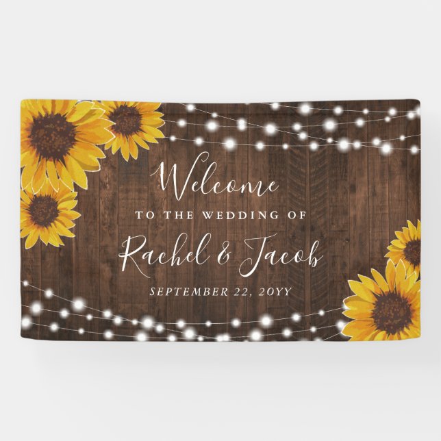 Banderoles Mariage à cordes de tournesols rustiques (Horizontal)