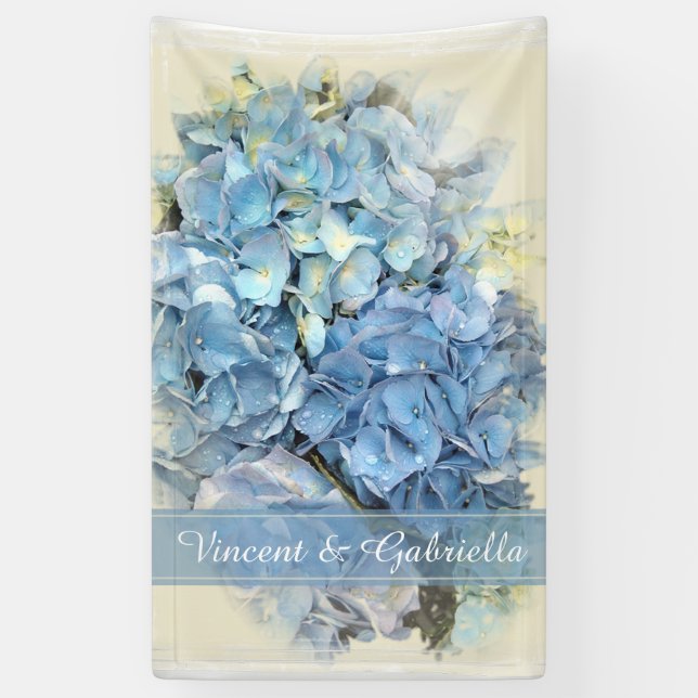 Banderoles Mariage à fleurs Blue Hydrangea (Vertical)