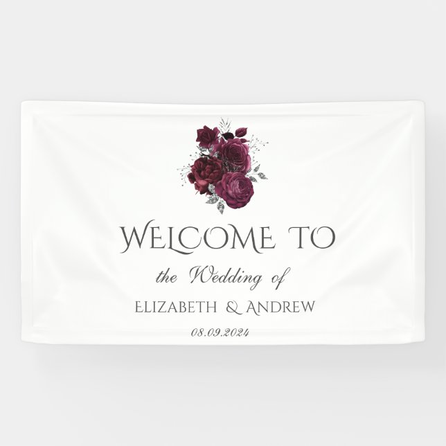 Banderoles Mariage aux Roses de Bourgogne (Horizontal)