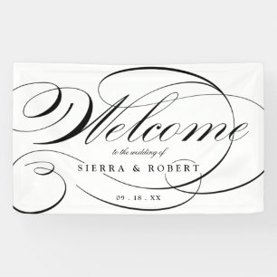 Banderoles Mariage Bienvenue Élégant Script noir et blanc