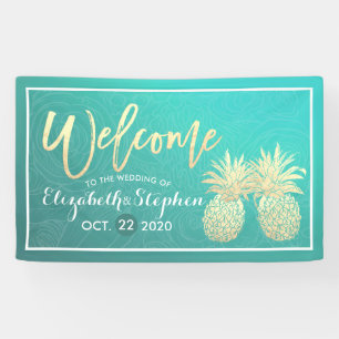 Banderoles Mariage Bienvenue Golden Pineappy Couple Roses Tur
