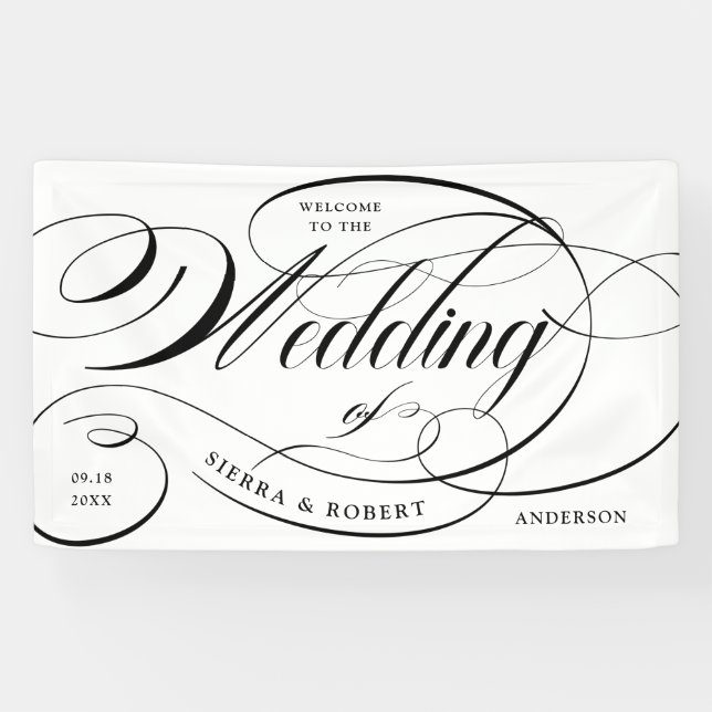 Banderoles Mariage Bienvenue Script élégant avec texte courbe (Horizontal)