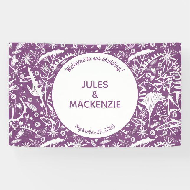 Banderoles Mariage botanique violet moderne (Horizontal)