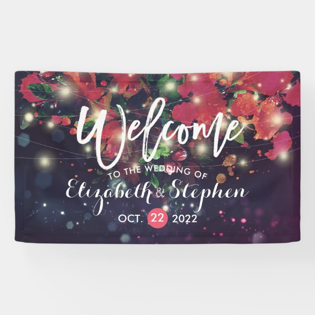 Banderoles Mariage Bourgogne Floral Purple String Script (Horizontal)