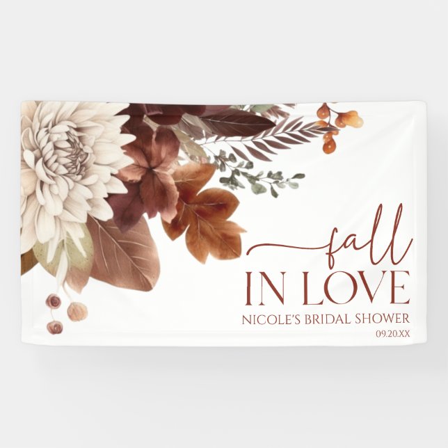 Banderoles Mariage Brun Bourgogne Tombez Amoureux Floral Fête (Horizontal)