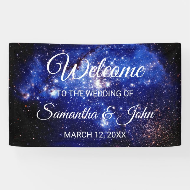 Banderoles Mariage céleste des étoiles bleues et blanches (Horizontal)