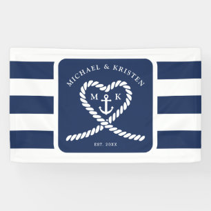 Banderoles Mariage d'Ancre du coeur rayé bleu marine