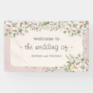 Banderoles Mariage d'aquarelle fleurie rose duveteuse