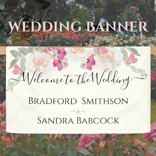 Banderoles Mariage d'aquarelle florale rose moderne