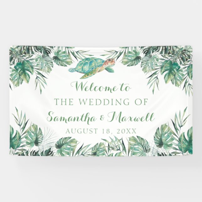 Banderoles Mariage d'aquarelle tropicale de la tortue de mer (Horizontal)
