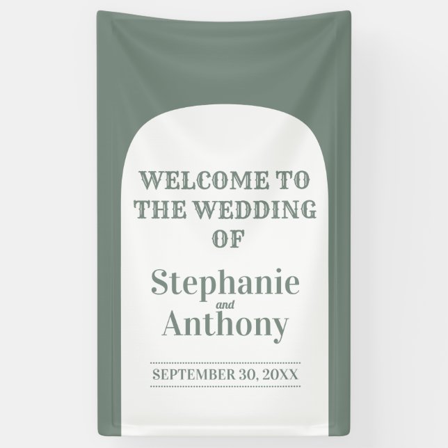Banderoles Mariage d'arche rétro de Bohême Sage Green (Vertical)