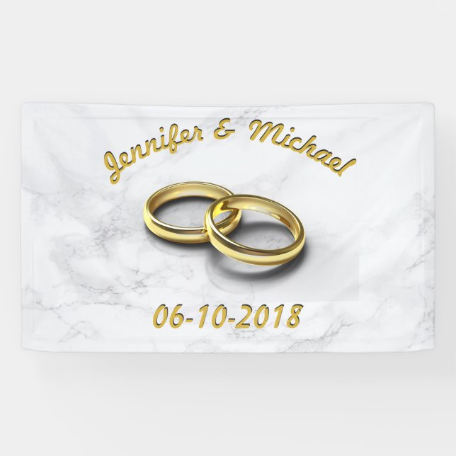 Banderoles Mariage Date Mariée & Groom Cercles d'or personnal (Horizontal)