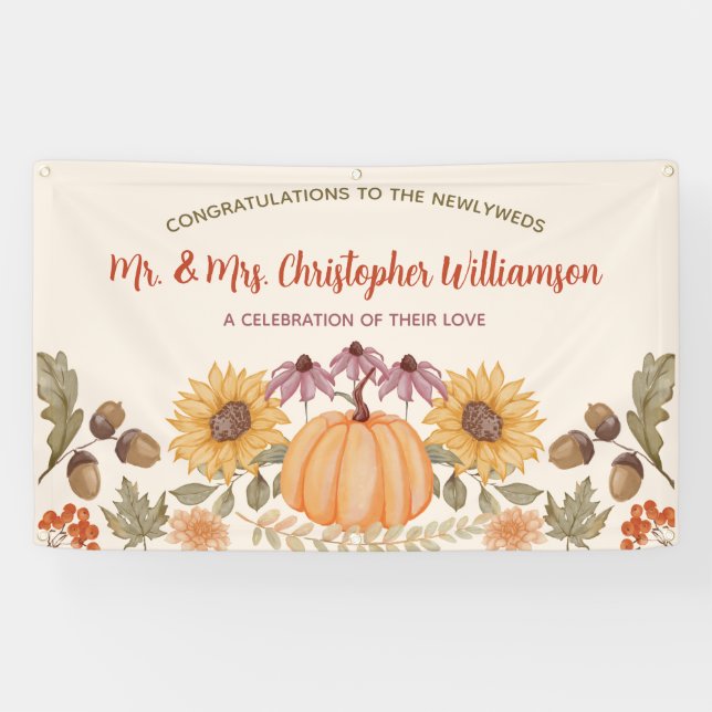 Banderoles Mariage d'automne moderne floralFélicitations (Horizontal)