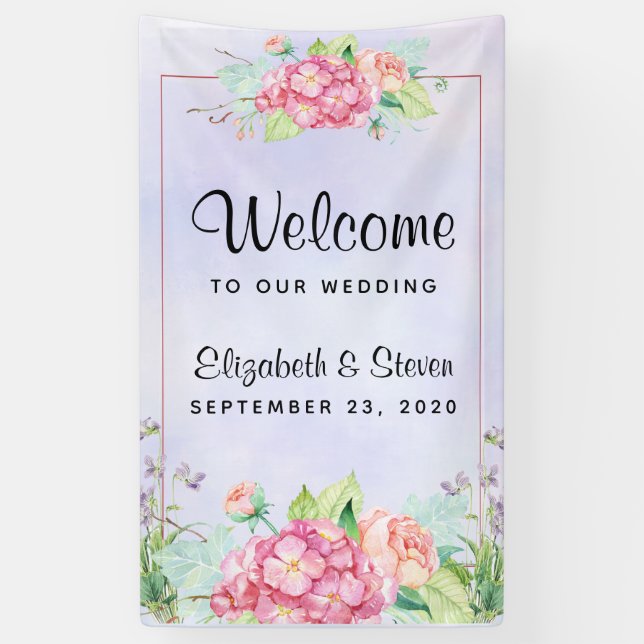 Banderoles Mariage de cadre Floral rose moderne (Vertical)