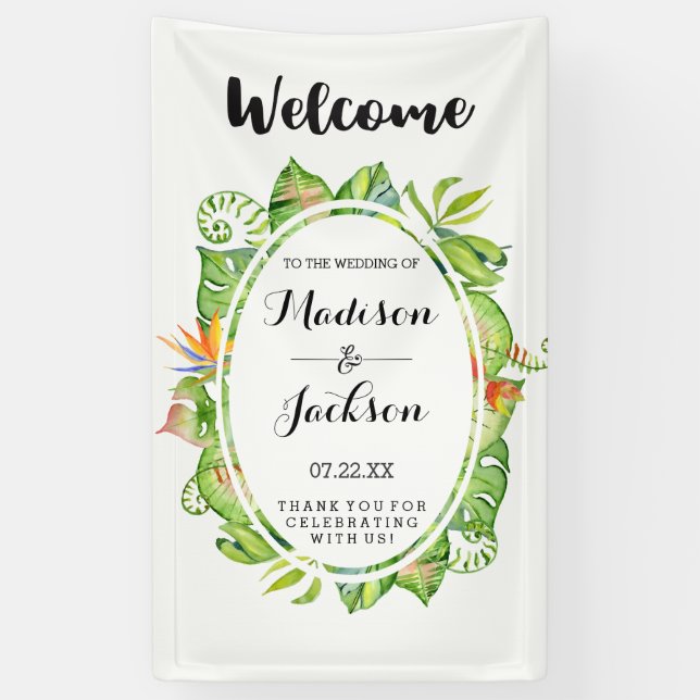 Banderoles Mariage de couronnes de palme tropicale Island Lea (Vertical)