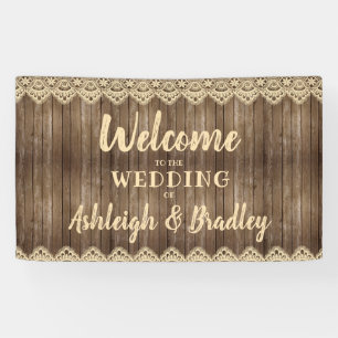 Banderoles Mariage de dentelle en bois rustique