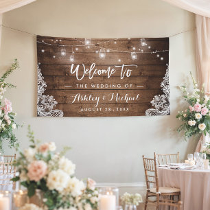 Banderoles Mariage de dentelle en bois rustique Mason Jar