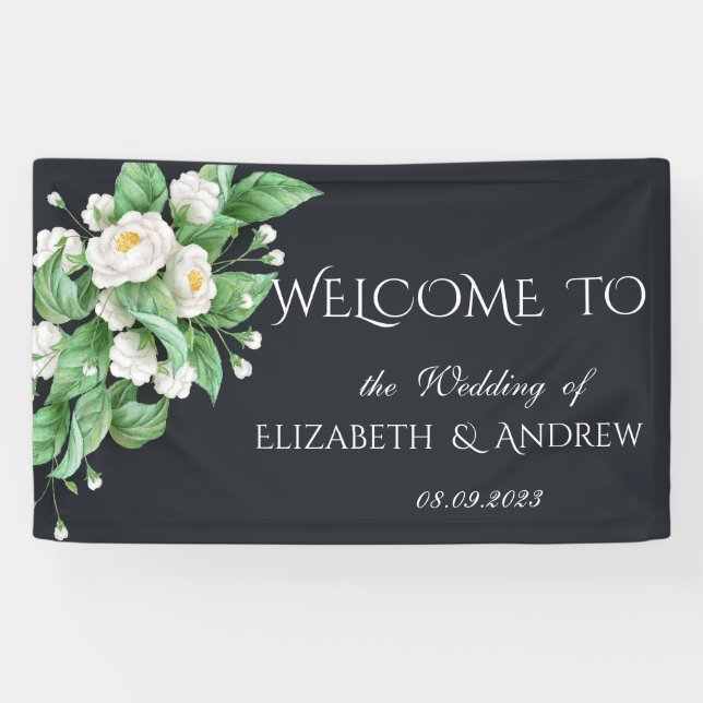 Banderoles Mariage de fleurs blanches (Horizontal)