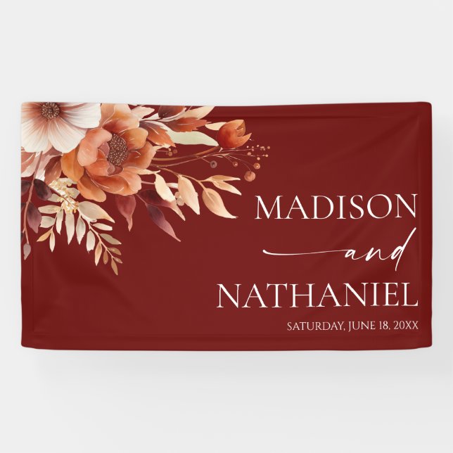 Banderoles Mariage de fleurs Brown rouillées de Bourgogne (Horizontal)
