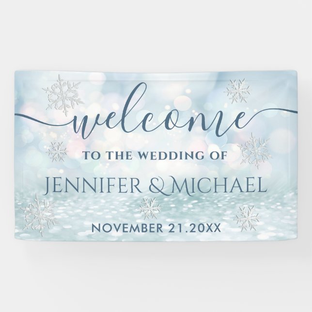 Banderoles Mariage de flocon d'hiver romantique branché (Horizontal)