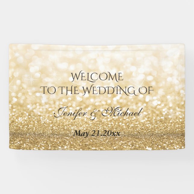 Banderoles Mariage de glitterie dorée tendance romantique (Horizontal)