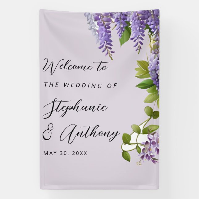 Banderoles Mariage de la glycine violette à pendaison botaniq (Verticale)