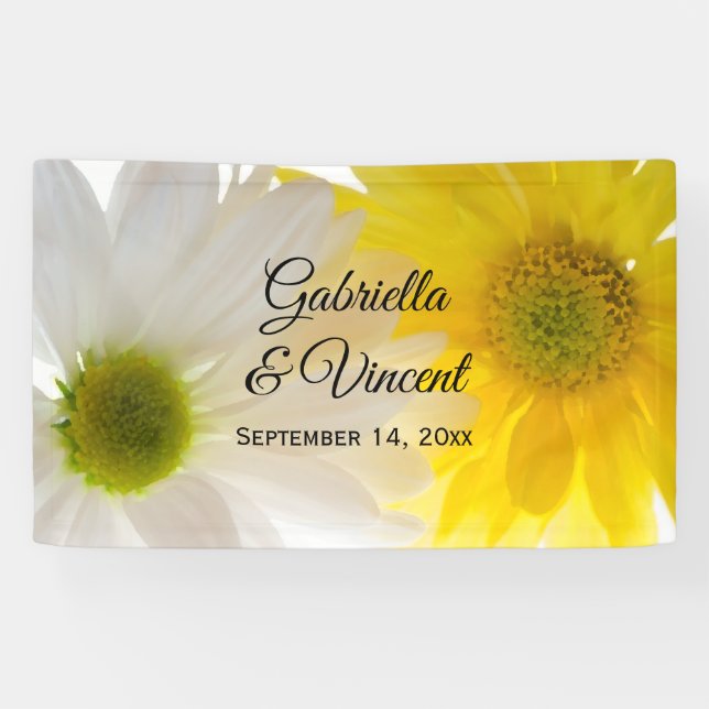 Banderoles Mariage de marguerites jaune et blanc (Horizontal)