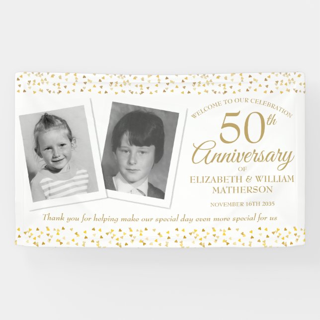 Banderoles Mariage d'or Anniversaire Enfance Photo Bienvenue (Horizontal)