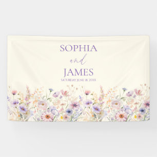 Banderoles Mariage Élégant de Prairie de Fleurs Sauvages Rose