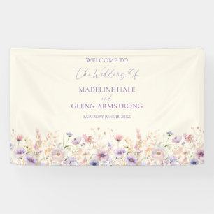 Banderoles Mariage Élégant de Prairie de Fleurs Sauvages Rose