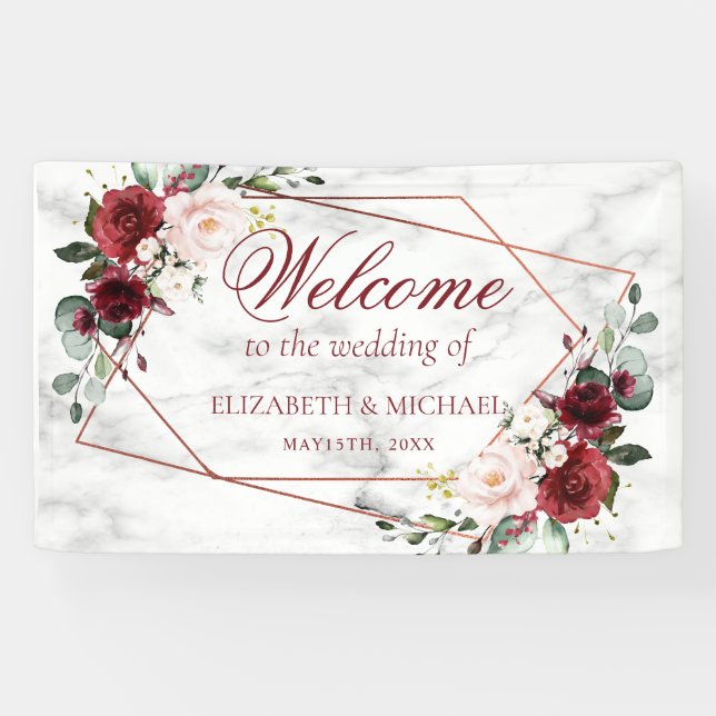 Banderoles Mariage élégant en marbre bordeaux de cuivre géomé (Horizontal)