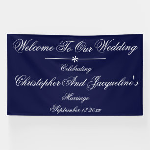Banderoles Mariage Elegant Marine Bleu Contexte Chic Bienvenu