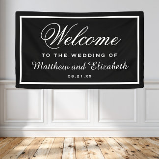 Banderoles Mariage élégant noir et blanc de bienvenue