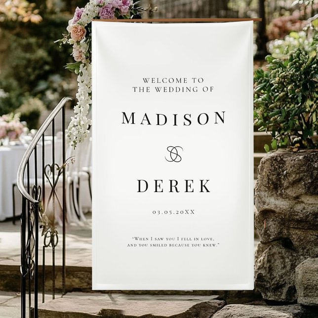 Banderoles Mariage Élégant Simple BIENVENUE (Simpel Elegant Wedding WELCOME Banner with your name, date & quate.)