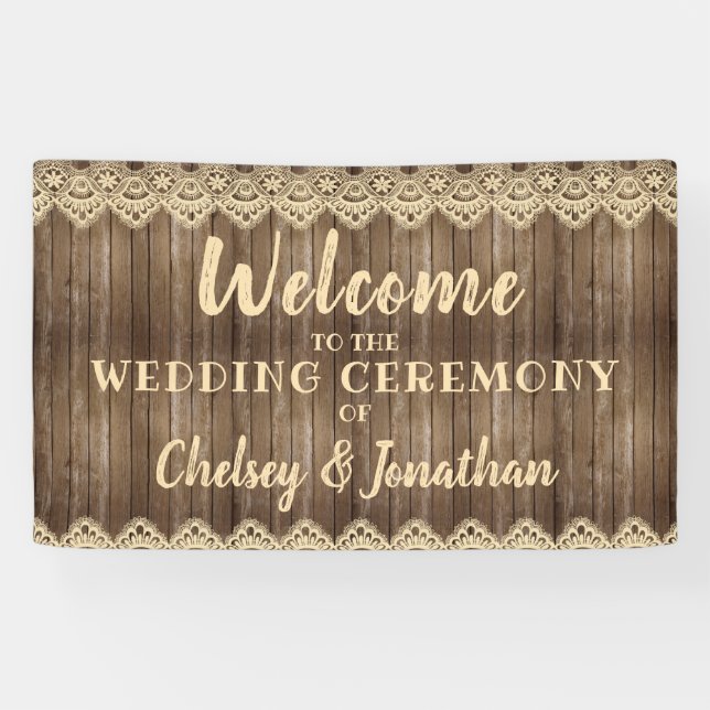 Banderoles Mariage en dentelle rustique et crème (Horizontal)