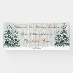 Banderoles Mariage en hiver sous les bouleaux et les pins