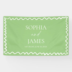 Banderoles Mariage Fantaisiste Bordure Verte Citron Ondulée