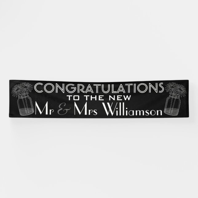 Banderoles Mariage Félicitations Chalkboard et Mason Jars (Horizontal)