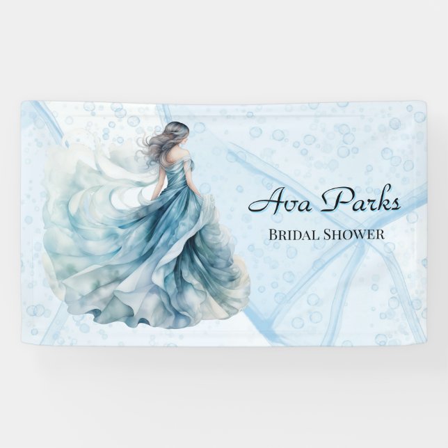 Banderoles Mariage Fleur d'alcool Bleu Poussiéreux Demoiselle (Horizontal)