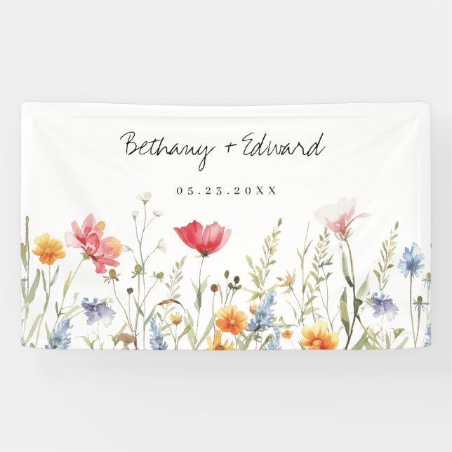 Banderoles Mariage Fleur sauvage aquarelle (Horizontal)