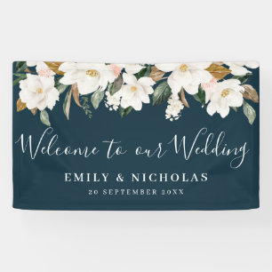 Banderoles mariage fleuri magnolia blanc bienvenue