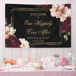 Banderoles Mariage Fleurie Noir Burgundy Sombre Blush