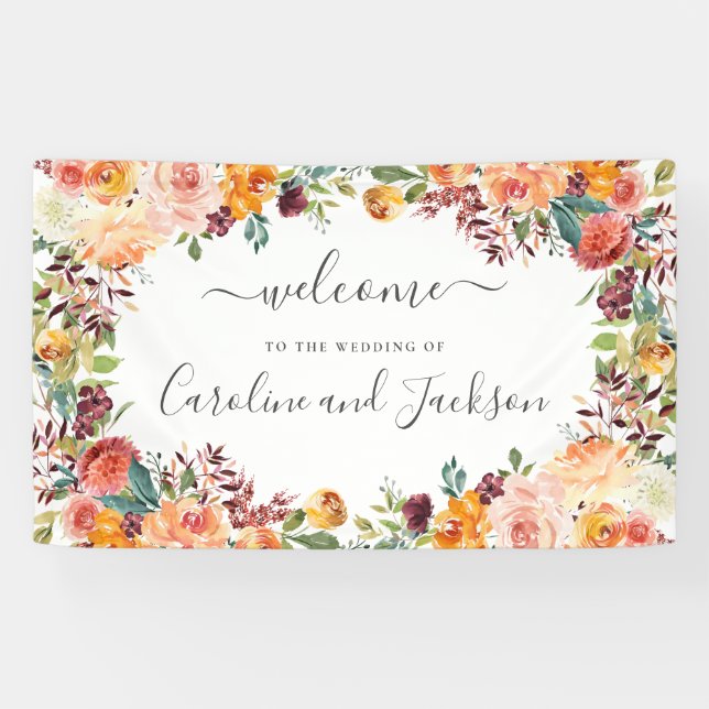 Banderoles Mariage Floral Automne Bienvenue (Horizontal)