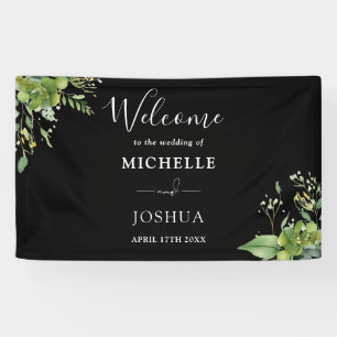 Banderoles Mariage Floral Blanc Et Noir Vert Accueil