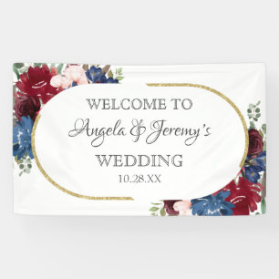 Banderoles Mariage floral bleu bleu bleu marine Bourgogne rou