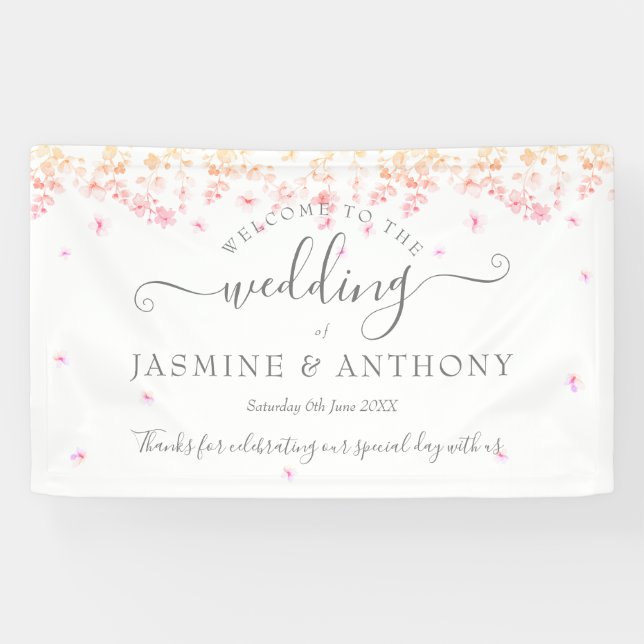 Banderoles Mariage floral de fleurs de pêche (Horizontal)